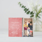 Rote Schneeflocken Wirbel Foto Postkarte (Stehend Vorderseite)