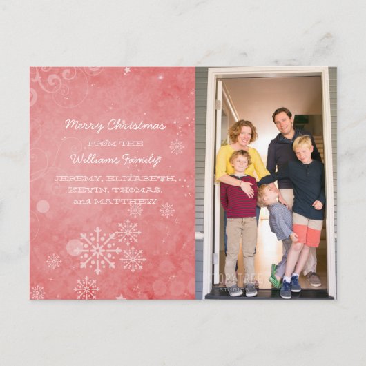 Rote Schneeflocken Wirbel Foto Postkarte (Vorderseite)