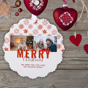 Rote Schneeglöckchen Frohe Weihnachten Familie 2 F Ornament Karte