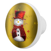 Rote Schneemänner auf Gold Keramikknauf (Rechts)