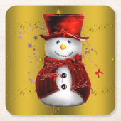 Rote Schneemänner auf Gold Rechteckiger Pappuntersetzer (Vorderseite)