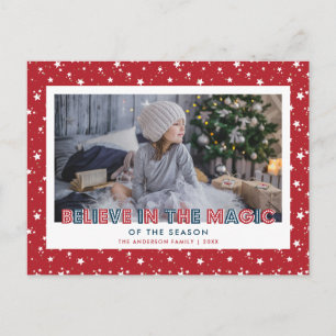 Rote Schneesterne Believe Foto Feiertagspostkarte