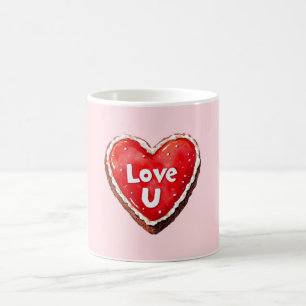 Rote Schokoladen-Herz-Liebe-Dich-Torte Kaffeetasse