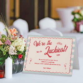 Rote Schrift Blaue Streifen Retro-Hochzeit Dankeskarte
