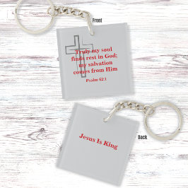 Rote Schrift und Minimales graues Kreuz Schlüsselanhänger