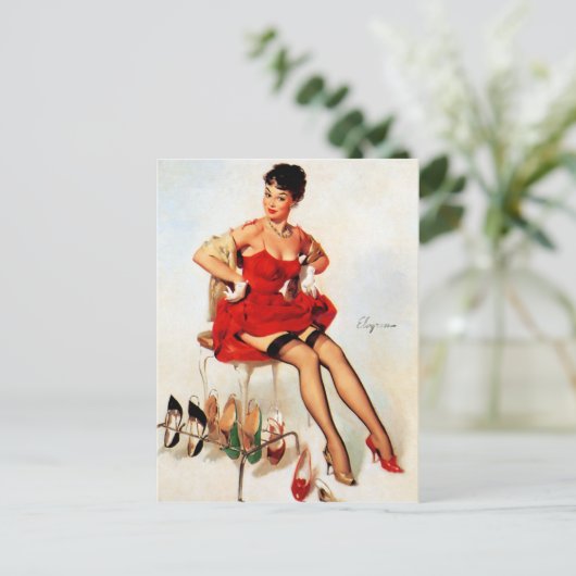 Rote Schuhe Button hoch Postkarte (Stehend Vorderseite)