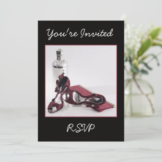 Rote Schuhe Geburtstag oder Cocktail Einladung (Stehend Vorderseite)