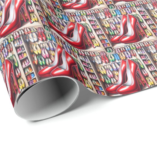 Rote Schuhe im Schrank Geschenkpapier (Rolleneckpunkt)