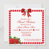 Rote Schuhe, Juwelen und Rose Blume 16 . Geburtsta Einladung (Rückseite)