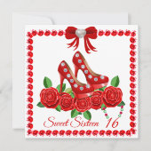 Rote Schuhe, Juwelen und Rose Blume 16 . Geburtsta Einladung (Vorderseite)