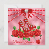 Rote Schuhe, Juwelen und Rose Blume Brautparty Einladung (Vorderseite)