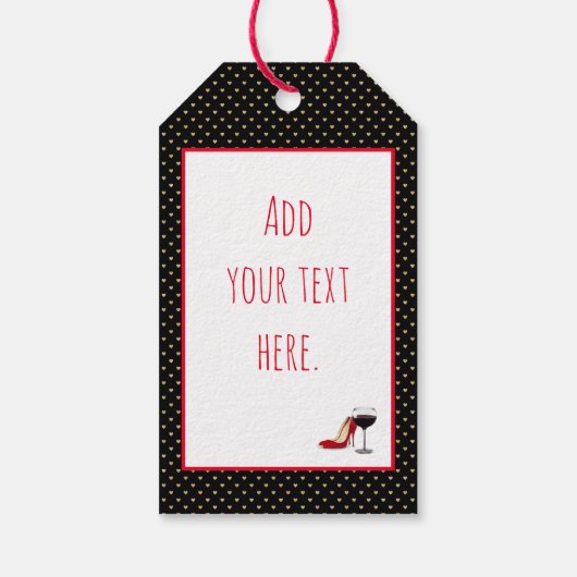 Rote Schuhe und Rotwein Geschenkanhänger (Rückseite)