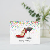 Rote Schuhe und Rotwein Postkarte (Stehend Vorderseite)