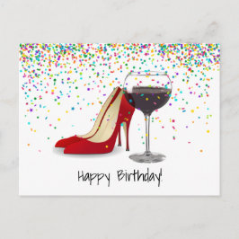 Rote Schuhe und Rotwein Postkarte