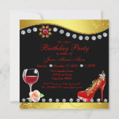 Rote Schuhe, Wein & Juwelen 40. Geburtstag Einladung (Rückseite)