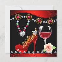 Rote Schuhe, Wein & Juwelen Schwarzes und Rotes Br