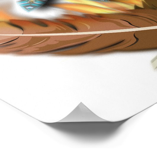 Rote Schwanzfedern und Flammen, digital Poster (Ecke)