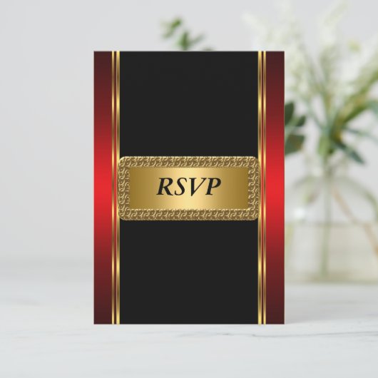 Rote Schwarz Art Deco UAWG RSVP Karte (Stehend Vorderseite)