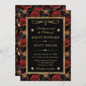 Rote Schwarz-Gold-Marmor-Hochzeit Einladung (Vorne/Hinten)