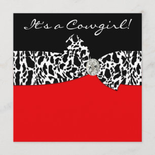 Rote Schwarz Kuh Druck Cowgirl Baby Shower Einladung