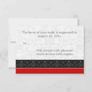 Rote Schwarz-Weiß-Damast-Hochzeitskarte für die UA RSVP Karte