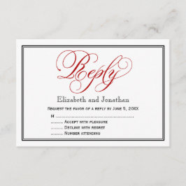 Rote Schwarz-Weiß-Kalligrafie-Antwort-Karte RSVP Karte