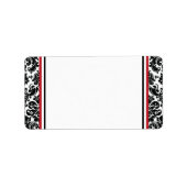 Rote, Schwarz-weiße Damask-Hochzeitadresse Adressaufkleber (Vorne)