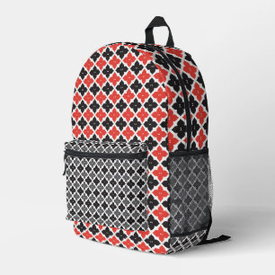 ROTE SCHWARZ-WEISSE DIAMOND-BLUMENPATTER BEDRUCKTER RUCKSACK