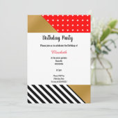 ROTE SCHWARZ-WEISSE STARS & STRIPES GEBURTSTAG EINLADUNG (Stehend Vorderseite)