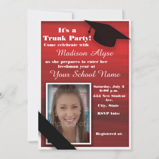 Rote Schwarz-weiße Uni Trunk Party Dorm Dusche Einladung (Vorderseite)