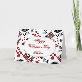 Rote Schwarz-weiße Valentine Motif Grußkarte Feiertagskarte