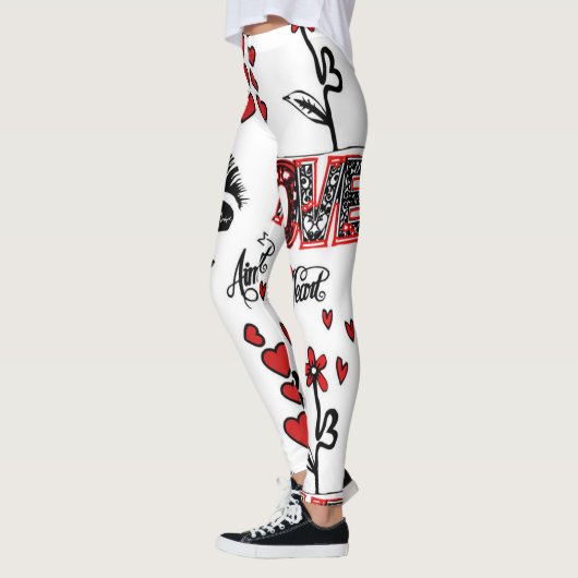 Rote Schwarz-weiße Valentine-Motiv-Leggings Leggings (Links)