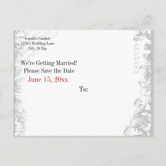 Rote Schwarz-weiße Vintage Postkarten (Rückseite)