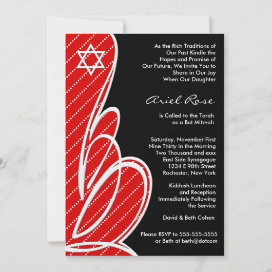 Rote Schwarze Bat Mitzwa Einladung (Vorderseite)