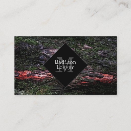 Rote schwarze Baummosse Holzrinde Logger Monogram Visitenkarte (Vorderseite)
