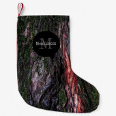 Rote schwarze Baummosse Holzrinde Monogram Kleiner Weihnachtsstrumpf (Vorderseite)