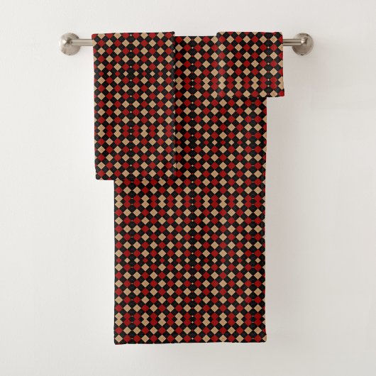 Rote, schwarze, beige und braune Töne Badhandtuch Set