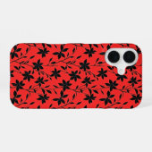 Rote schwarze Blumen iPhone 16 Hülle (Rückseite (Horizontal))