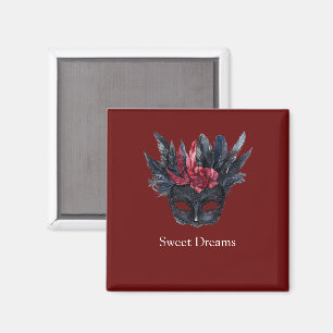 Rote schwarze Blumenfedermaske Magnet