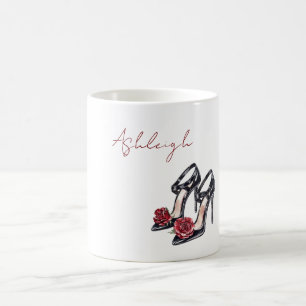 Rote schwarze Blumenrose High Heels Kaffeetasse