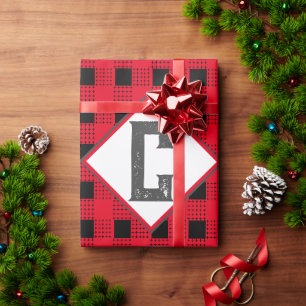 rote & schwarze Büffelkariert Monogramm Initiale k Geschenkpapier