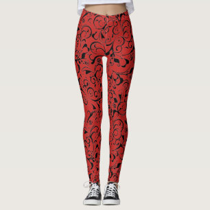 Rote schwarze Damaske wirbelnde Leggings