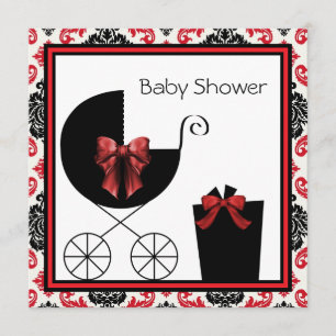 Rote schwarze Damast-Baby-Shower-Einladungen Einladung