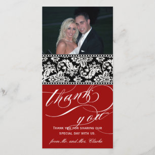 Rote schwarze Damast-Hochzeit danken Ihnen Dankeskarte