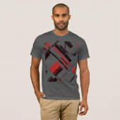 Rote schwarze Diagonalformen Linien MCM Abstrakt a T-Shirt (Vorne ganz)