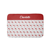Rote schwarze Doodle-Herzen Retro-Monogramm-Name Badematte (Vorderseite)