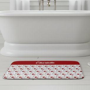Rote schwarze Doodle-Herzen Retro-Monogramm-Name Badematte