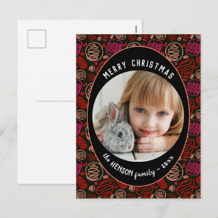 Rote schwarze Einstrich-Weihnachtsfamilienfoto Feiertagspostkarte