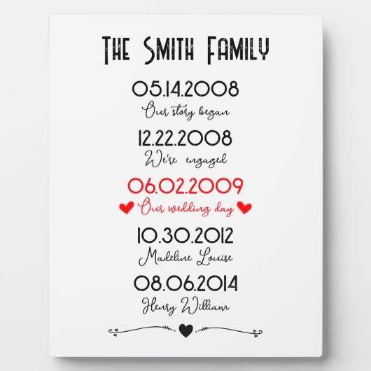 Rote Schwarze Familie Wichtige Termine Memorable S Fotoplatte (Vorderseite)