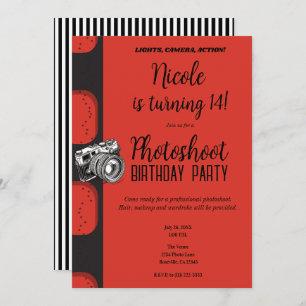 Rote Schwarze Fotografie Geburtstagsparty Einladung